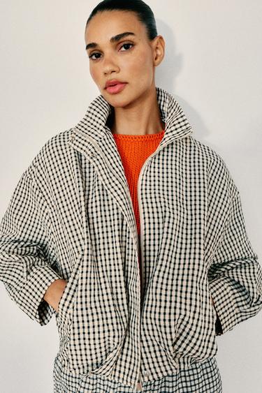 VESTE BOMBER À CARREAUX - Noir / Écru de Zara