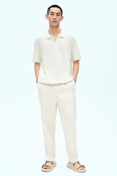 QUARTER-ZIP POLO SHIRT - Oyster-white by Zara