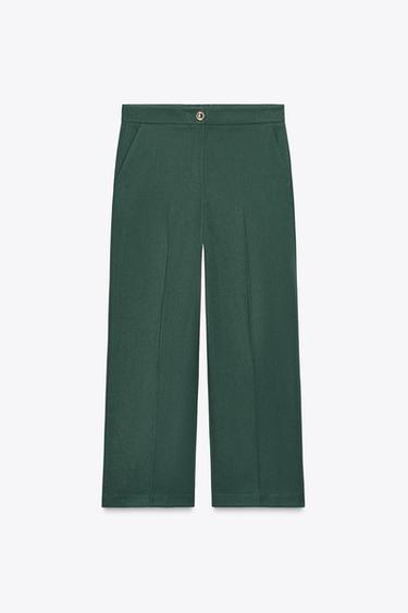 Zara HIGH-WAISTED CULOTTE PANTS - Dark green