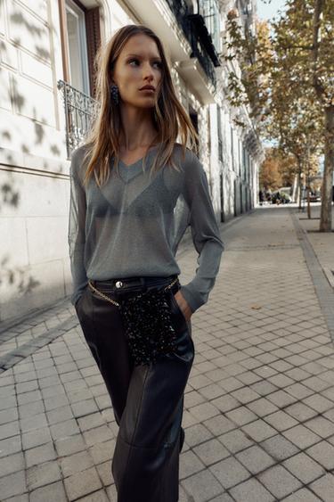 PULL OVERSIZE EN MAILLE À FIL MÉTALLISÉ - Gris de Zara - Image 1
