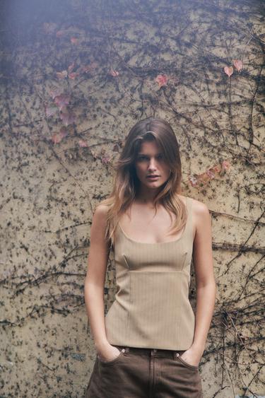 Zara STRIPED OPEN BACK TOP - taupe brown - Image 0