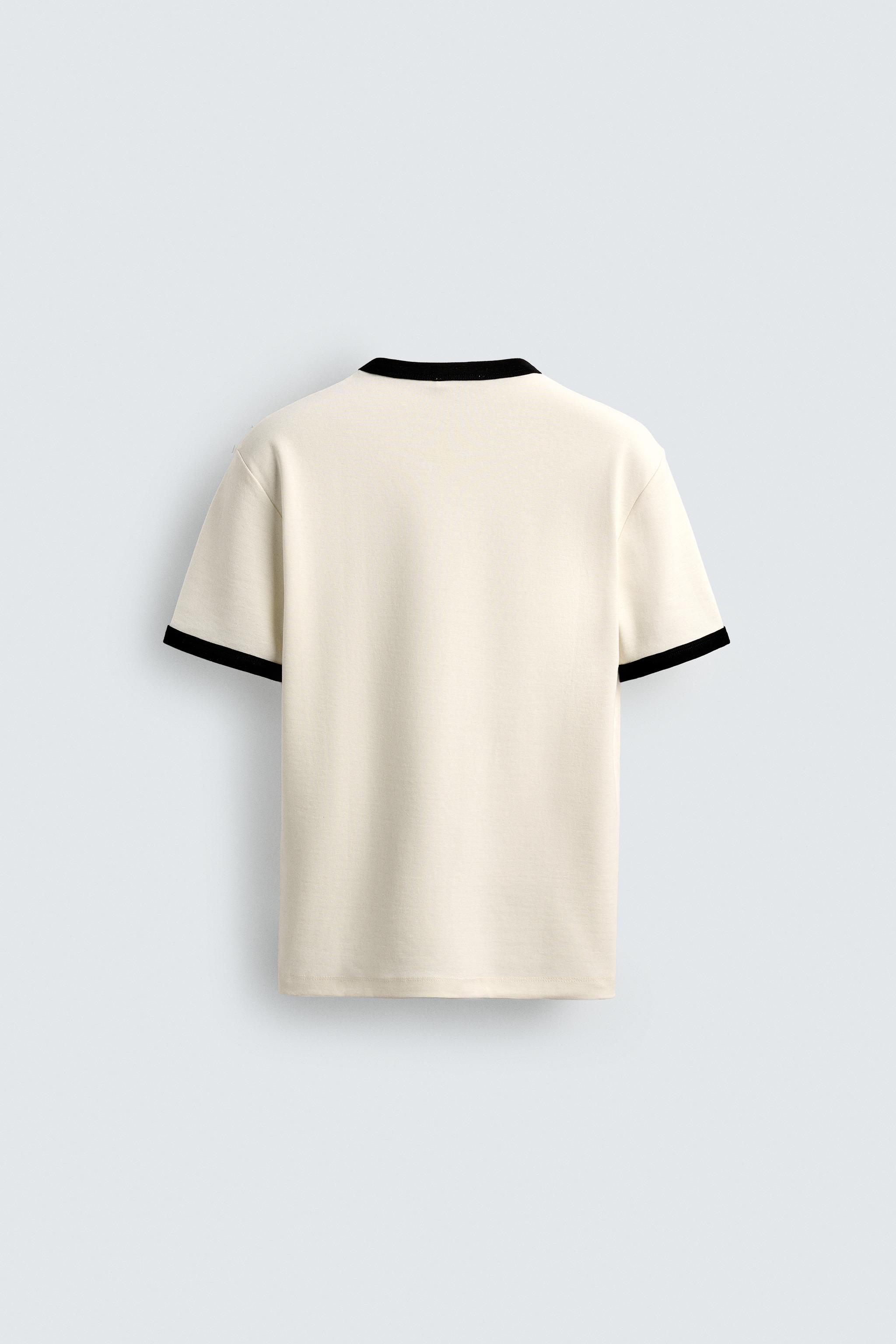 リブコントラストベーシックTシャツ - 青色/白色 | ZARA Japan / 日本
