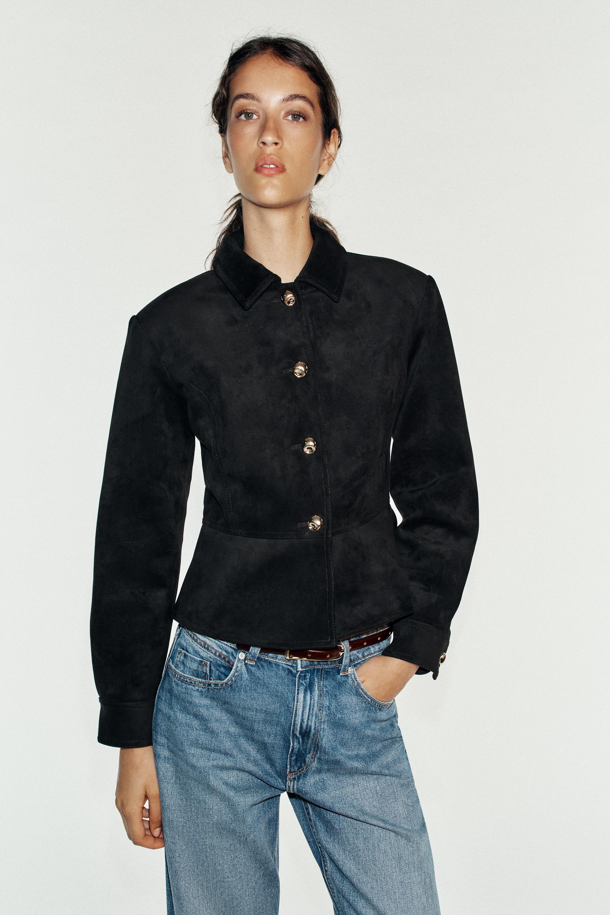 Женские куртки Zara FAUX SUEDE JACKET WITH SHOULDER PADS — фото 5