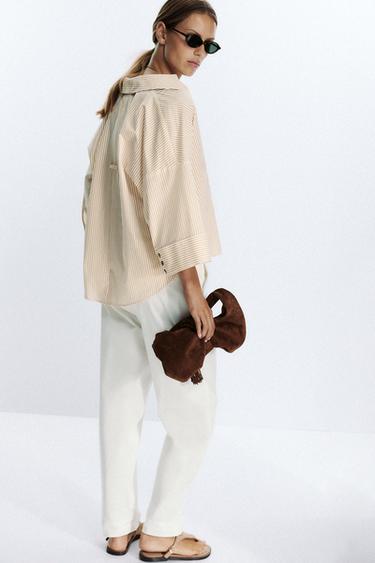 CHEMISE EN POPELINE RAYÉE À MANCHES AMPLES - Imprimée de Zara - Image 2
