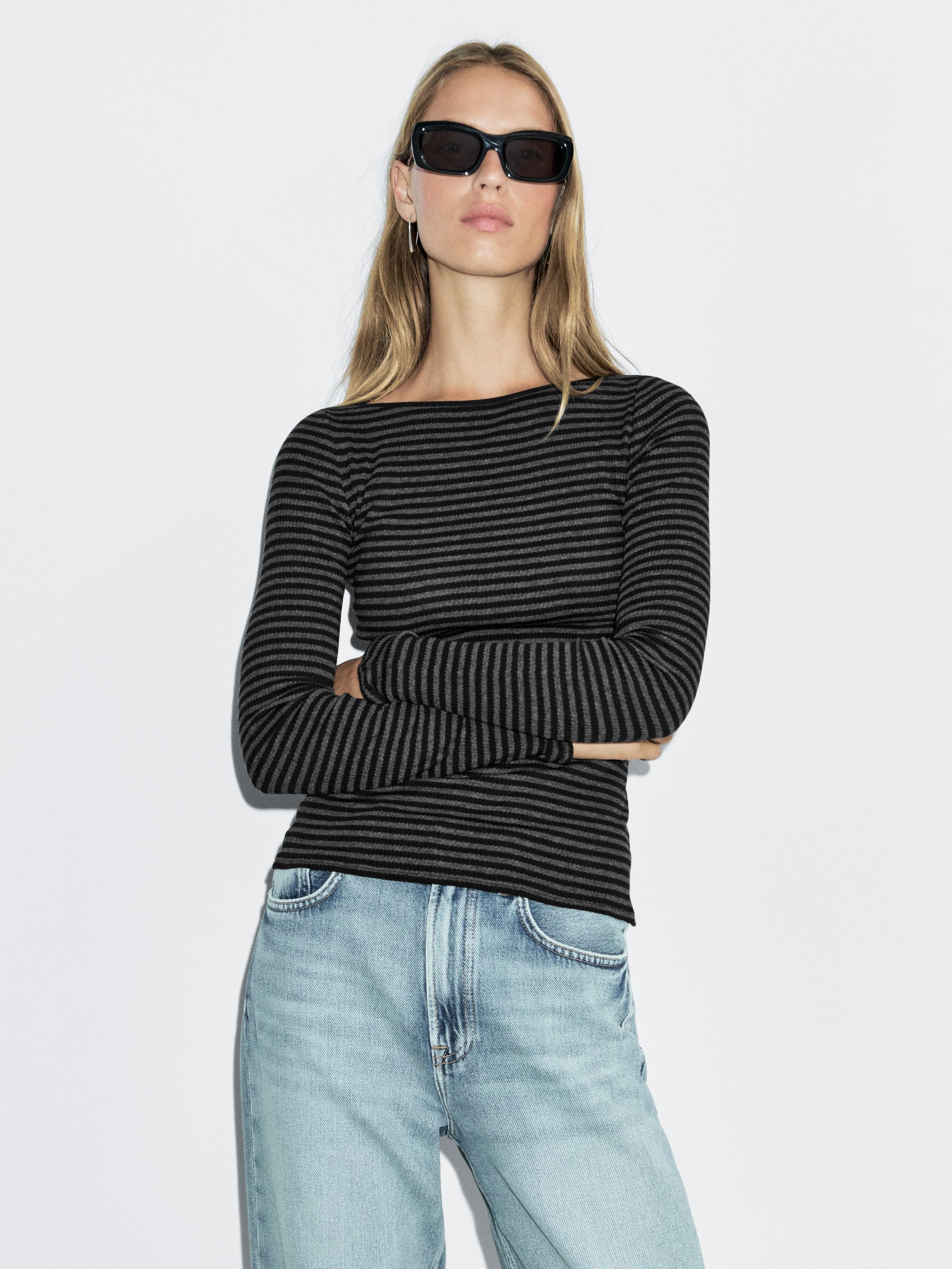 Striped long sleeve T-shirt with trim detail