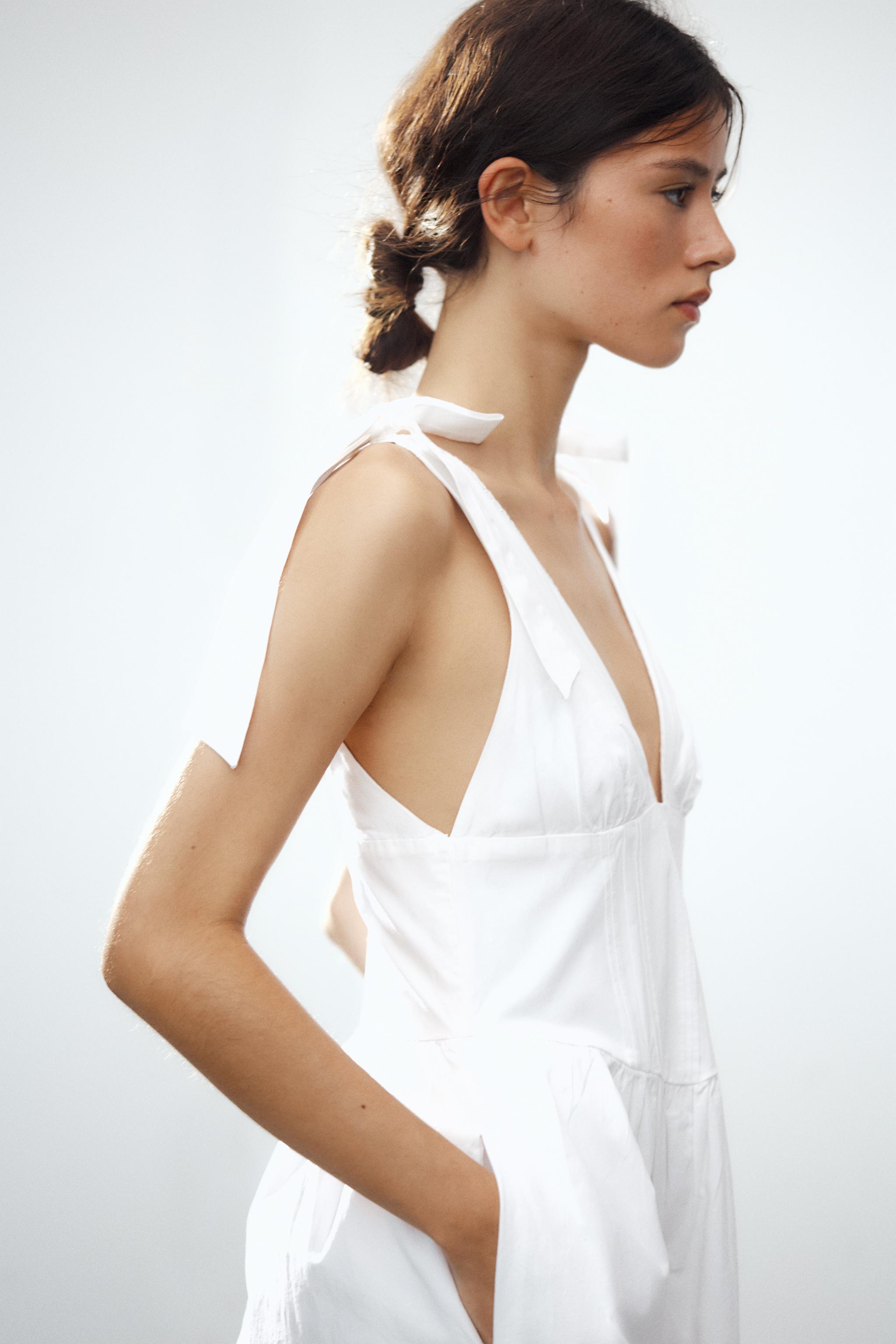 POPLIN MIDI DRESS WITH TIES - White | ZARA Australia POPLIN MIDI DRESS WITH TIES - White | ZARA Australia