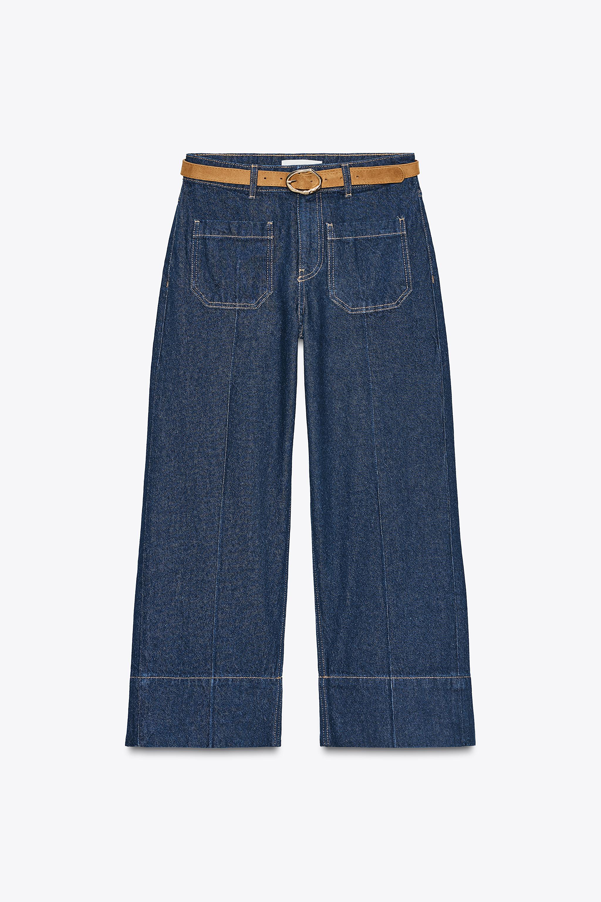 みぞ JEANS Z1975 WIDE LEG クロップド ハイウエスト ベルト - ブルー