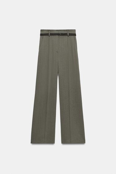 WIDE-LEG TROUSERS WITH DOUBLE WAISTBAND ZW COLLECTION - Grey / Tan by Zara - Image 0