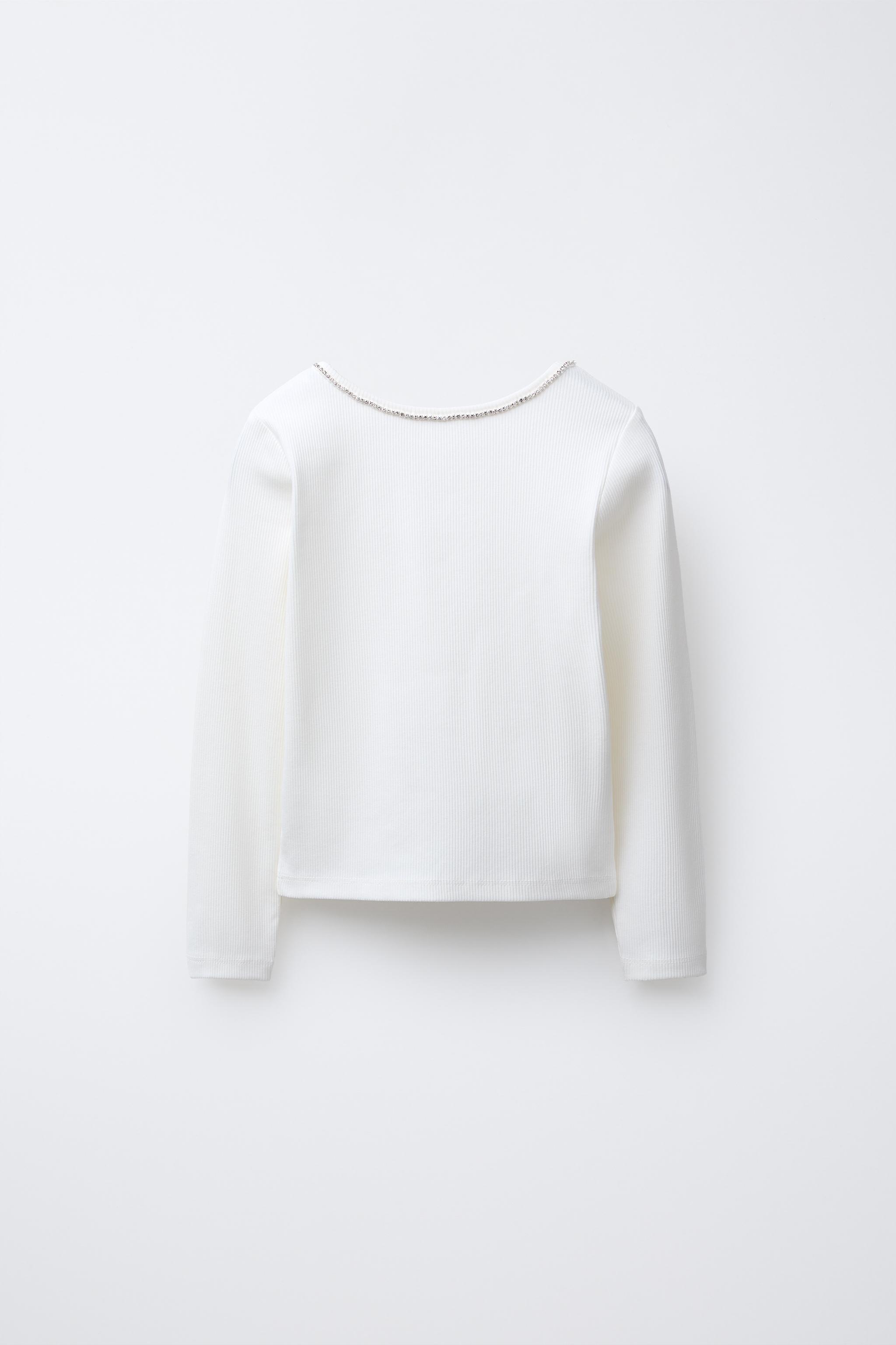 RT-12281 JEWELED RIB T-SHIRT - White | ZARA Canada