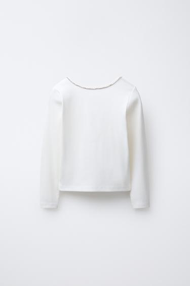 Zara JEWELED RIB T-SHIRT - White