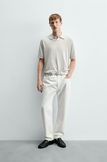 Zara HEMP COTTON KNIT POLO - Gray marl - Image 0