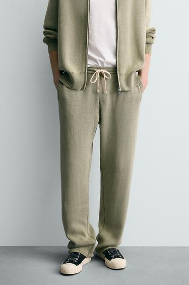 بنطلون محبوك بنسيج بارز - أخضر الخاص بـ Zara