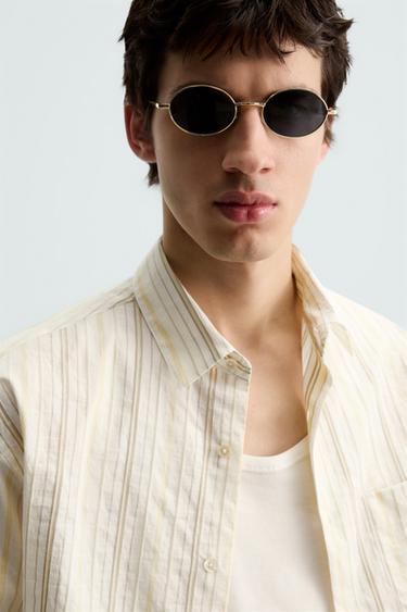 Zara CONTRAST STRIPED SHIRT - Oyster-white