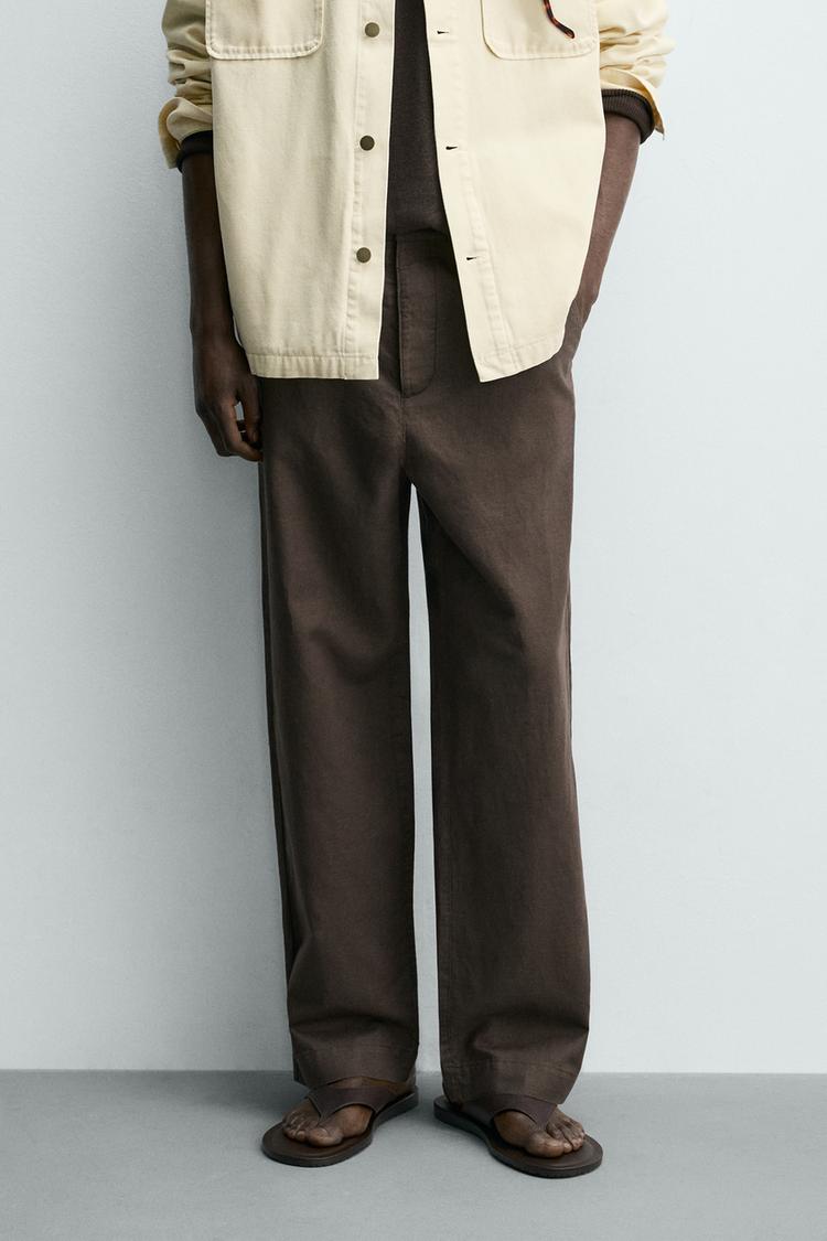 ZARA HEMP/COTTON STRAIGHT-LEG TROUSERS