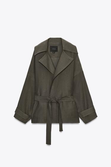Zara ZW COLLECTION FLOWY BELTED JACKET - Brown / Taupe