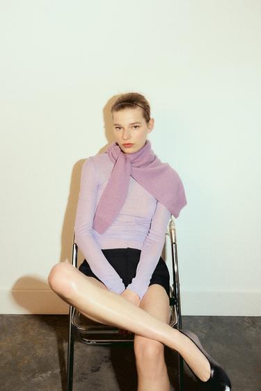 FINE KNIT SEMI-SHEER TOP - Lilac by Zara