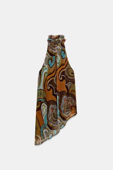 ASYMMETRIC PRINTED TOP WITH METALLIC THREAD - mink brown by Zara - Image 7