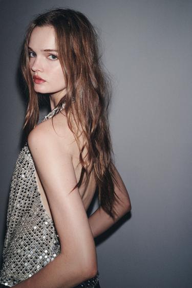 ZW COLLECTION HALTER SEQUIN TOP - Silver by Zara - Image 2