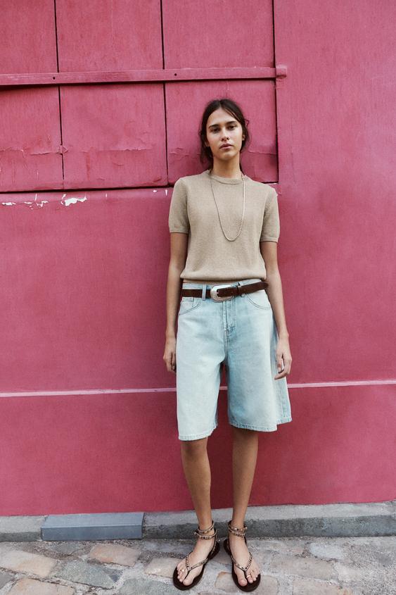 SHORT SLEEVE KNIT TOP - Sand by Zara - Image 0