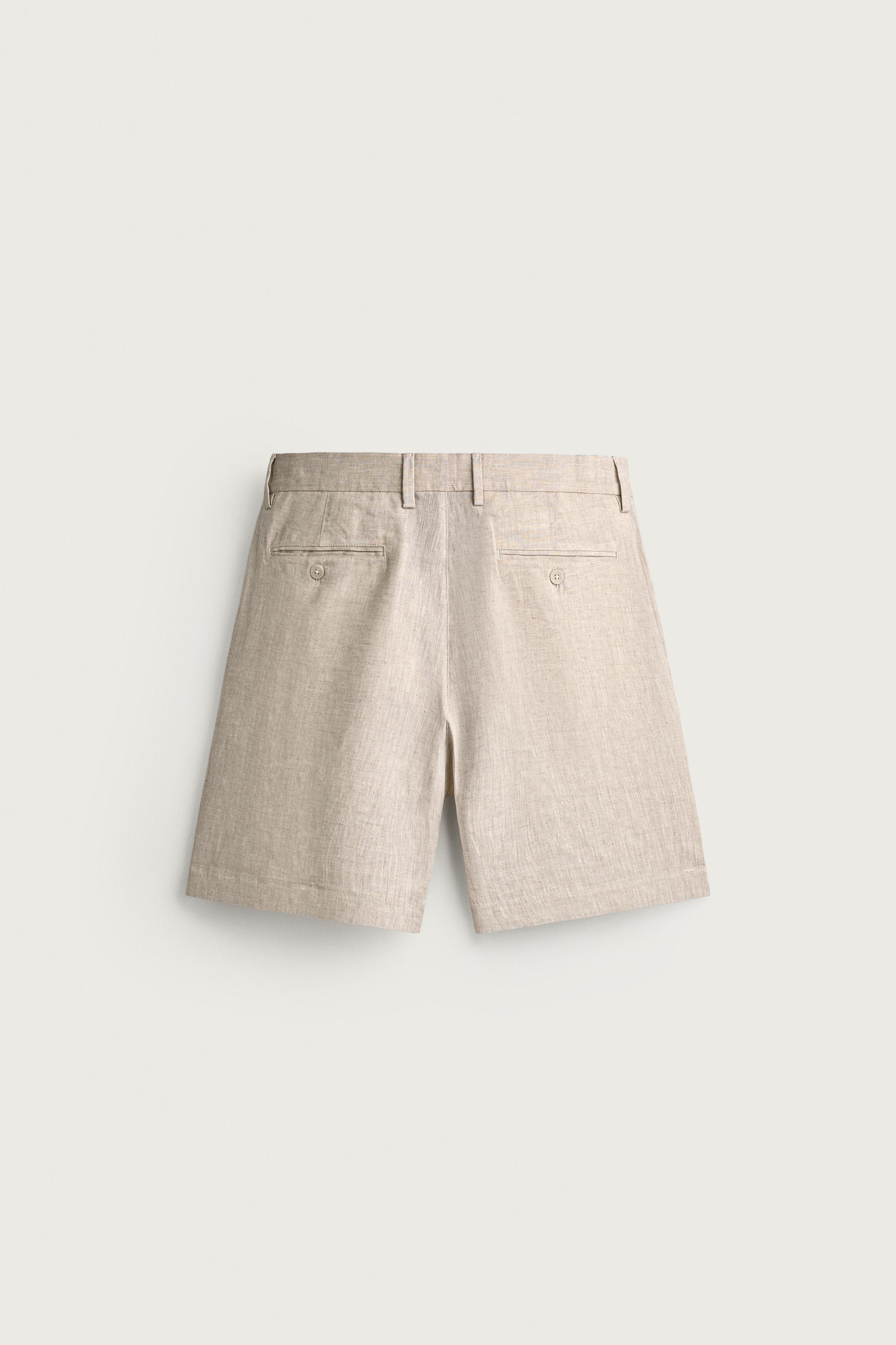 100% LINEN REGULAR FIT SHORTS