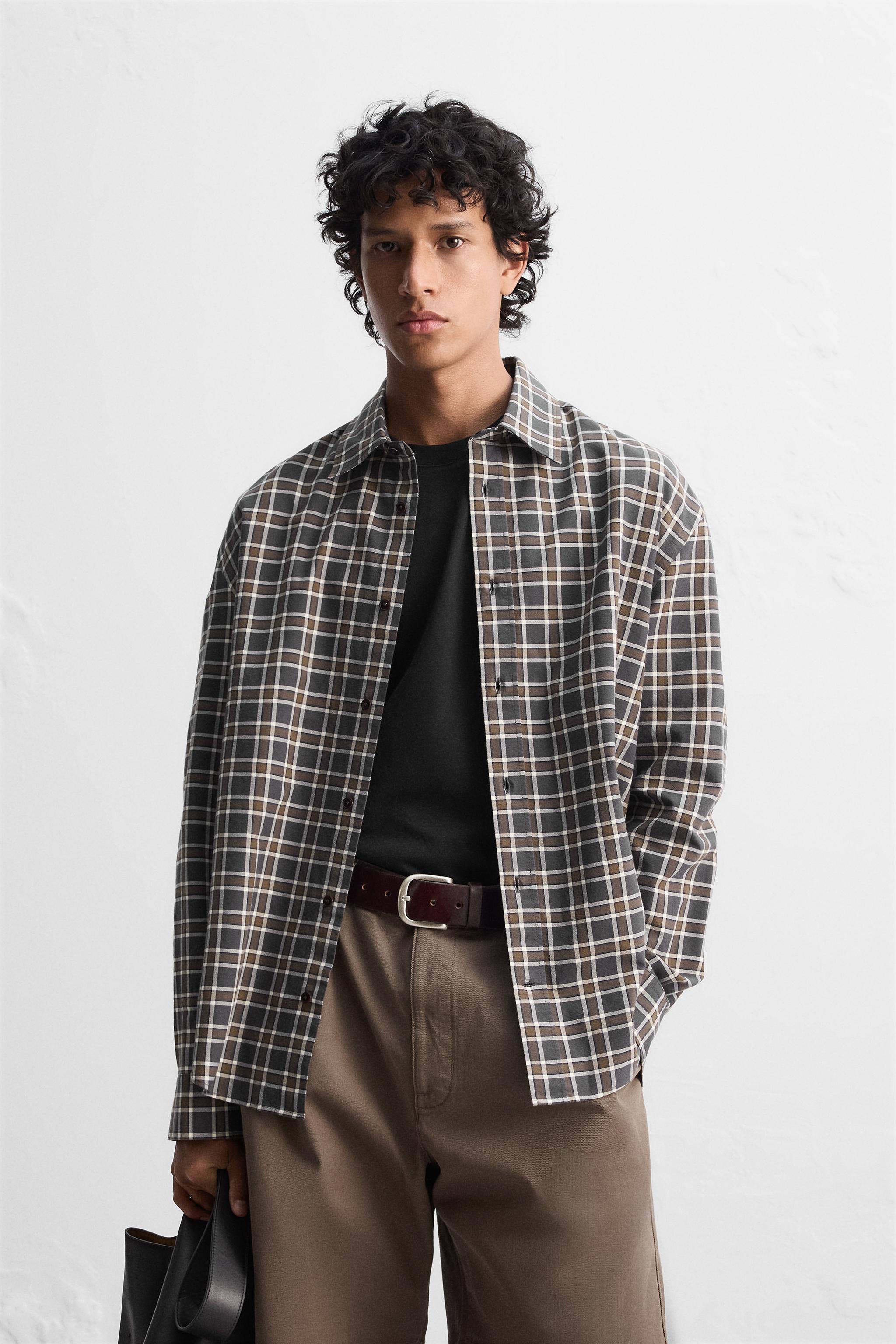 リラックスフィット チェックシャツ - カーボングレー | ZARA