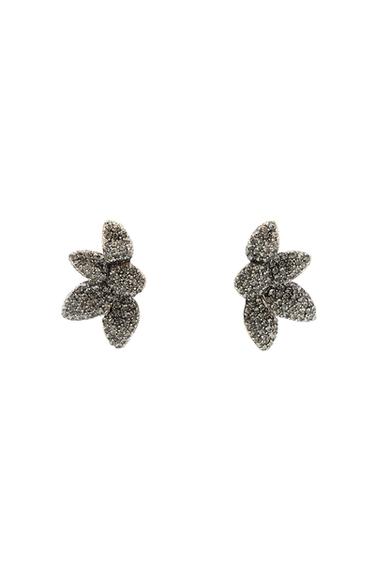 RHINESTONE FAN FLOWER EARRINGS - Anthracite grey by Zara - Image 0