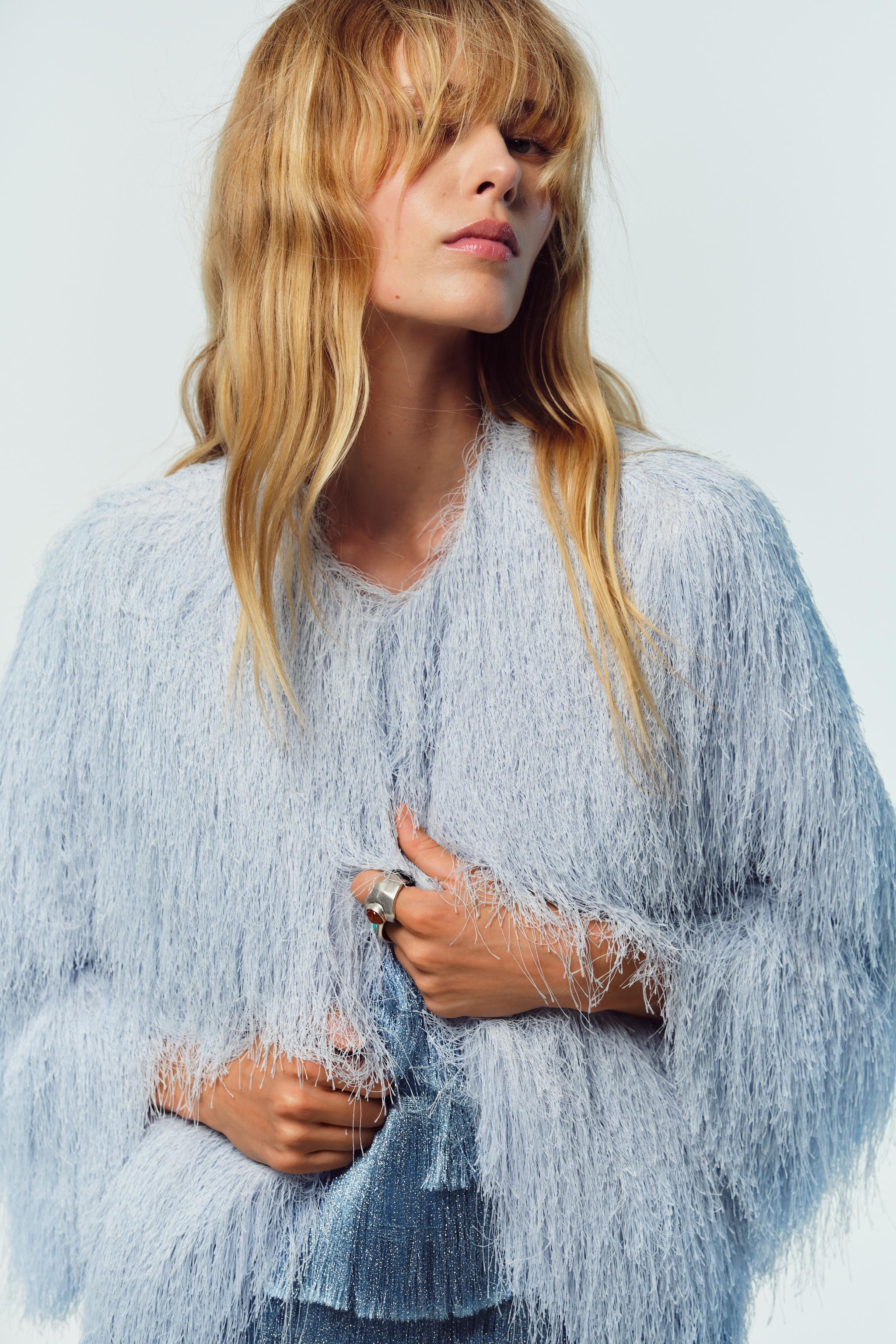 ZARA ビーズフリンジジャケット FRINGED JACKET - Light blue | ZARA United States