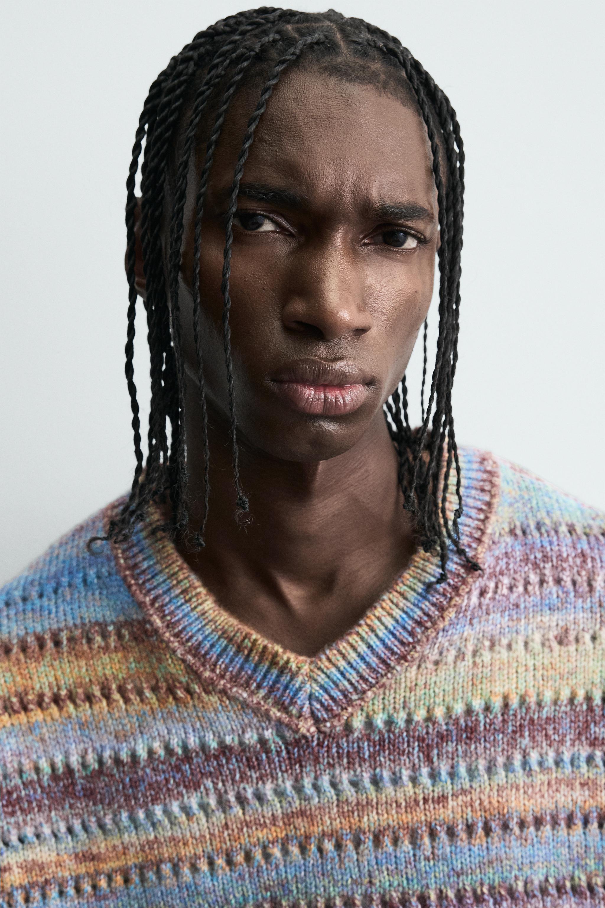STRIPED OPEN-KNIT SWEATER