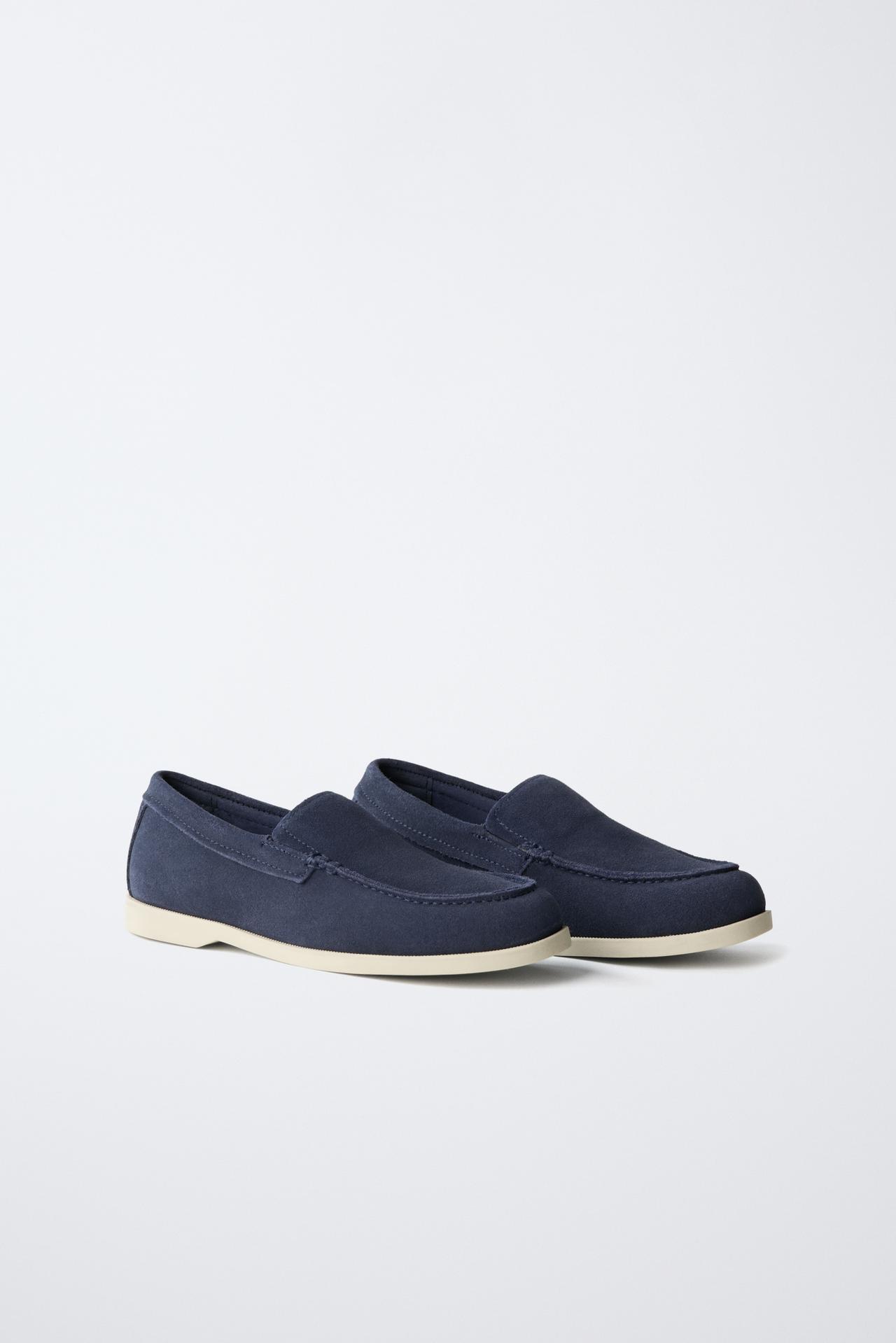 LEATHER DECK SHOES — Navy Blue