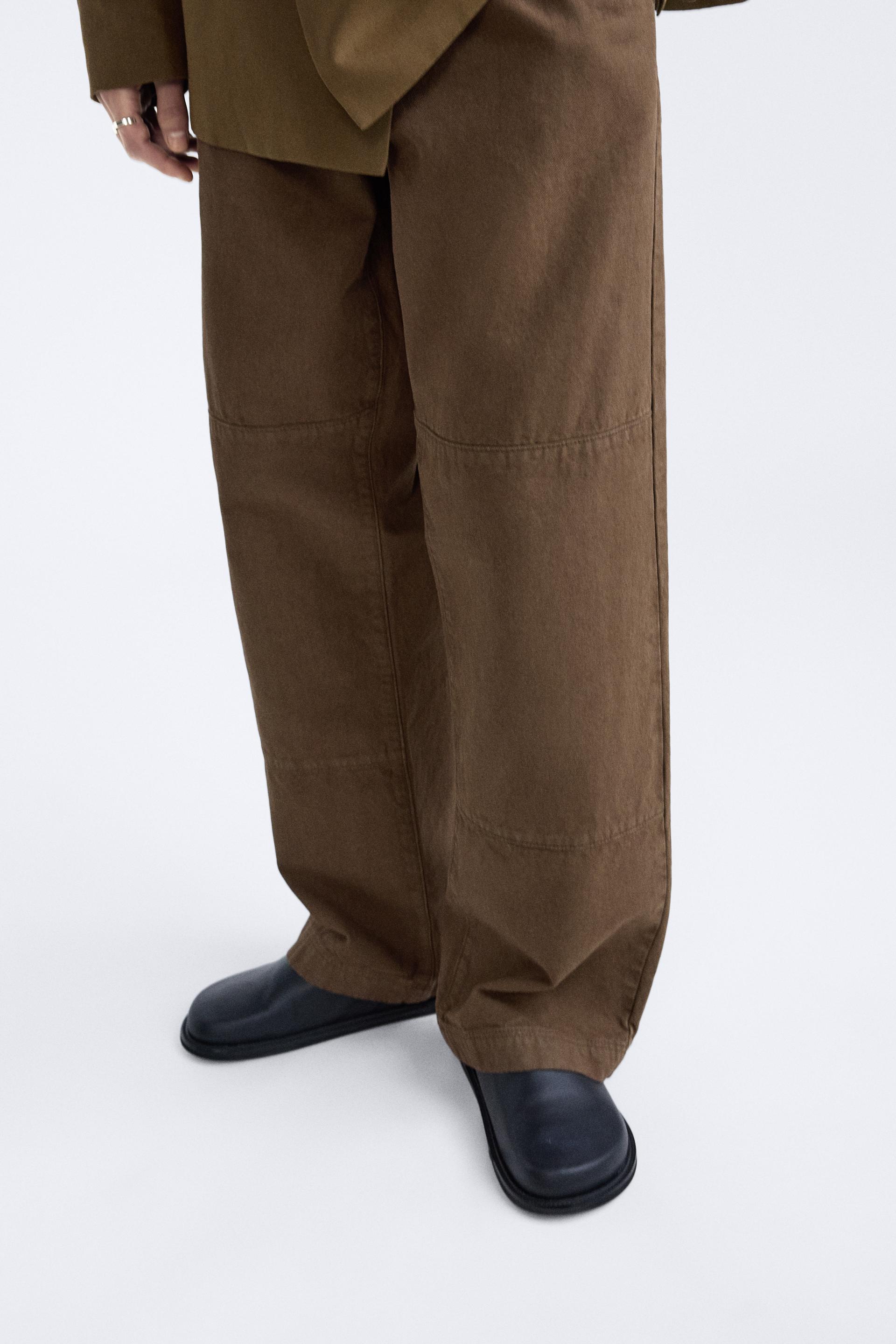 BELTED COTTON AND HEMP PANTS - Toffee