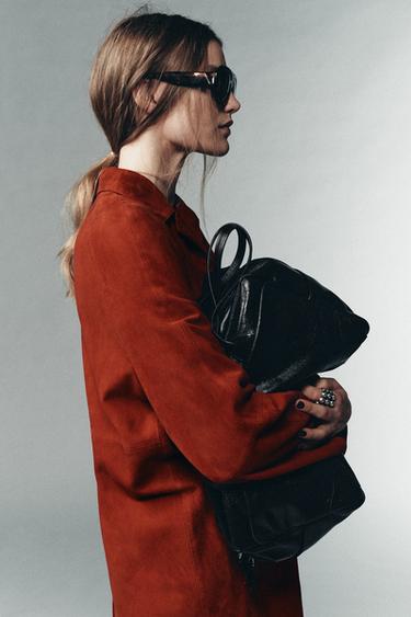 MANTEAU EN CUIR DAIM 100% ÉDITION LIMITÉE - Rouge de Zara - Image 3