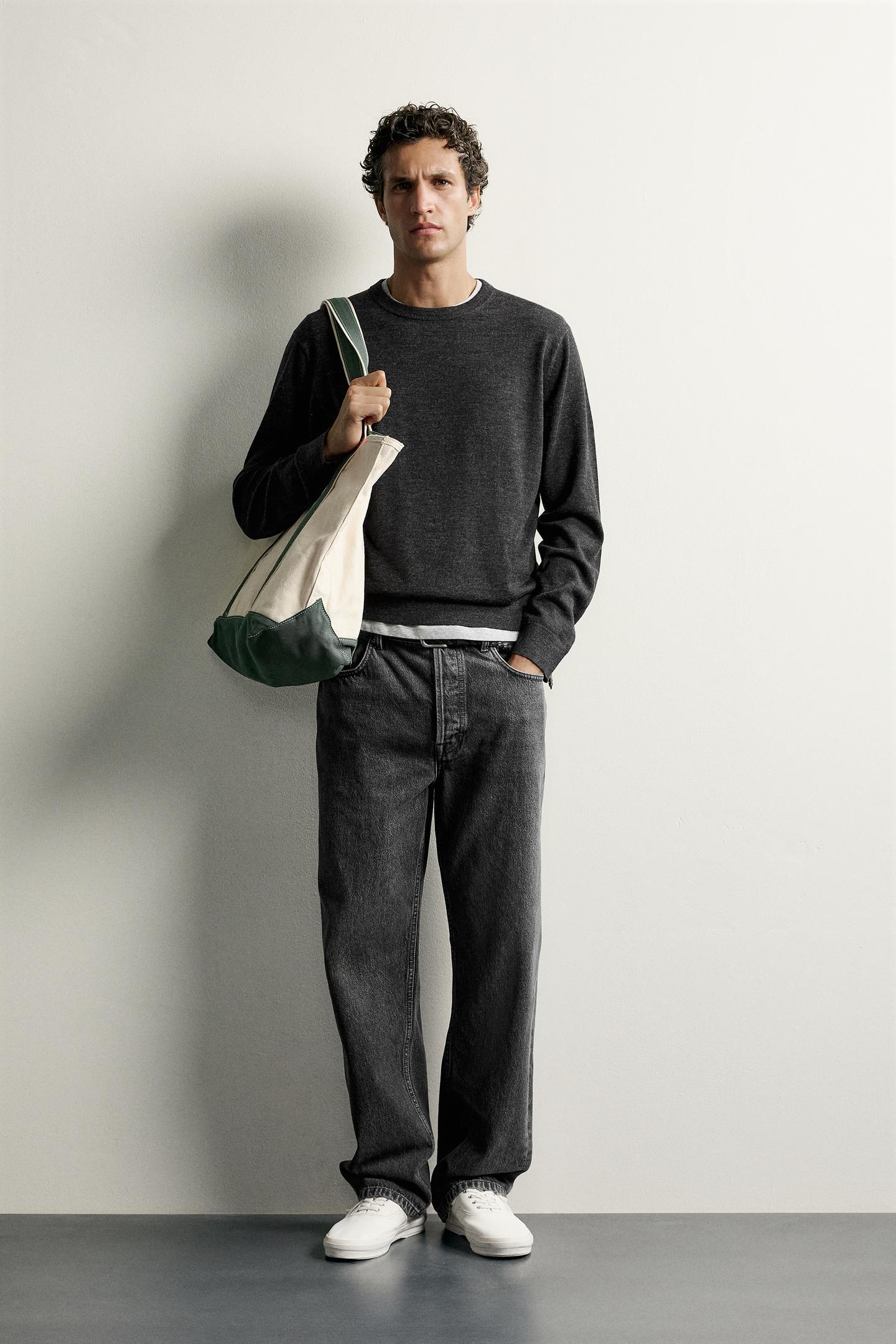Мужской свитер Zara 100% Wool Regular Fit Jumper, цвет: Антрацитовый серый — фото 1