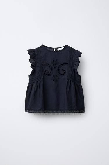 CAMISA BORDADOS PUNTILLA - Marino de Zara - Imagen 0