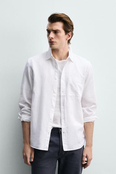 Zara REGULAR FIT LINEN - COTTON SHIRT - White