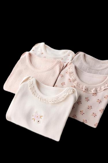 5-PACK OF FLORAL PRINT BODYSUITS - Dusty pink by Zara