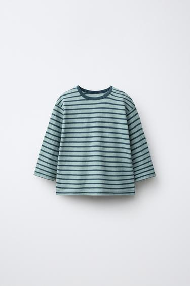 CAMISETA RAYAS ETIQUETA - Verde pato de Zara