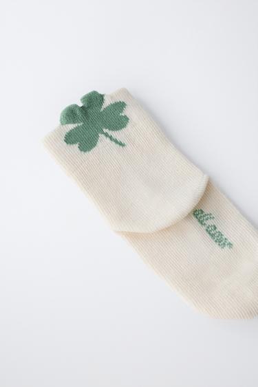 CHAUSSETTES LONGUES TRÈFLE - Écru / Vert de Zara - Image 2