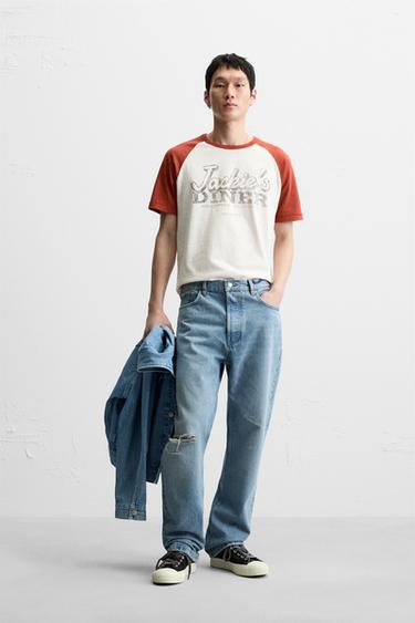 FADED PRINTED T-SHIRT - White / Maroon by Zara - Image 0