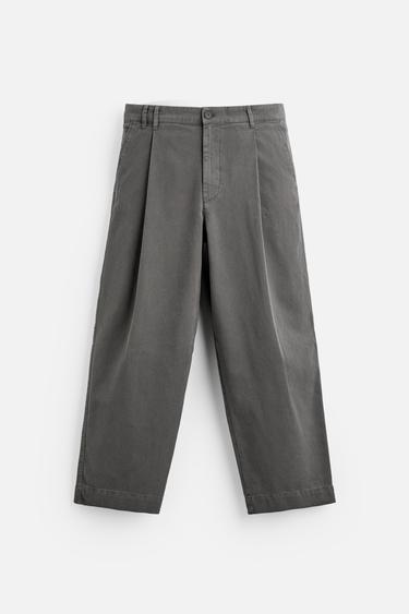 PLEATED CHINO TROUSERS - Grey by Zara