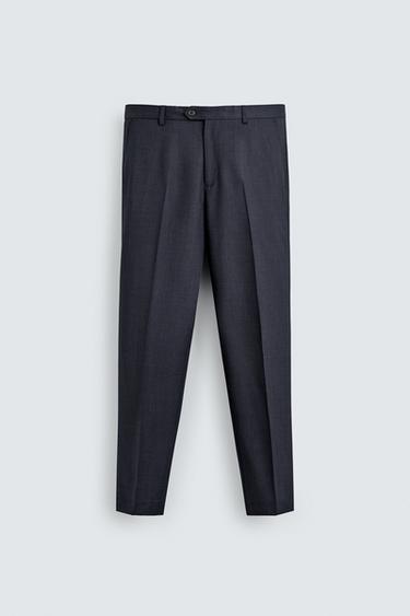 REGULAR FIT 100% WOOL TEXTURED SUIT TROUSERS - Navy blue by Zara