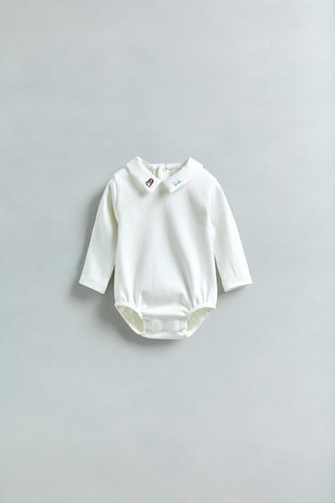 CONTRAST EMBROIDERED COLLAR FLEECE BODYSUIT - Oyster-white by Zara