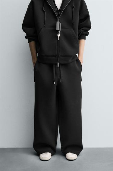 Zara 寬管氯丁橡膠效果長褲 - 黑色