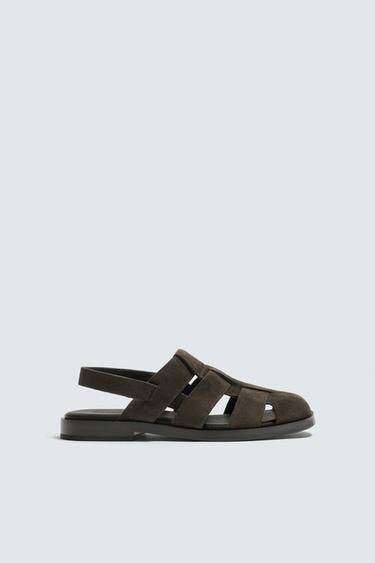 SANDALIA CANGREJERA PIEL - Marrón de Zara