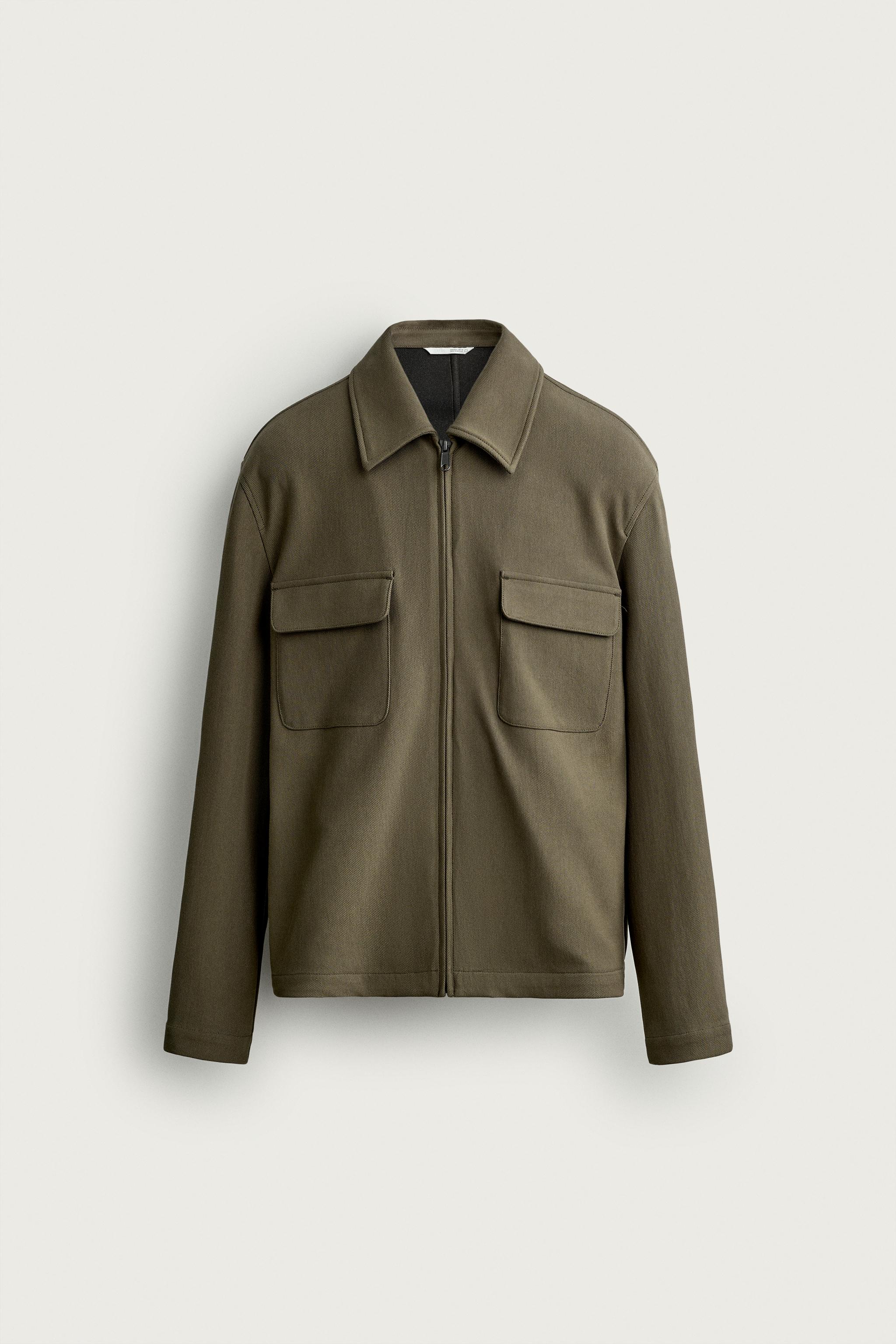 REGULAR FIT ZIP-UP OVERSHIRT — Khaki
