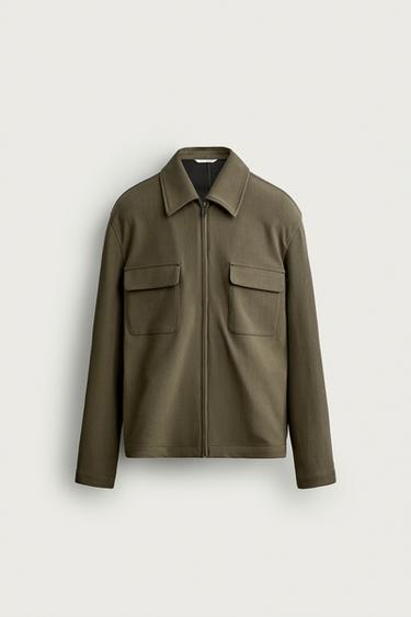 REGULAR FIT ZIPPED OVERSHIRT - Khaki by Zara