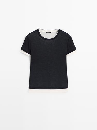 Camiseta superpuesta manga corta - Marino de Zara - Imagen 0