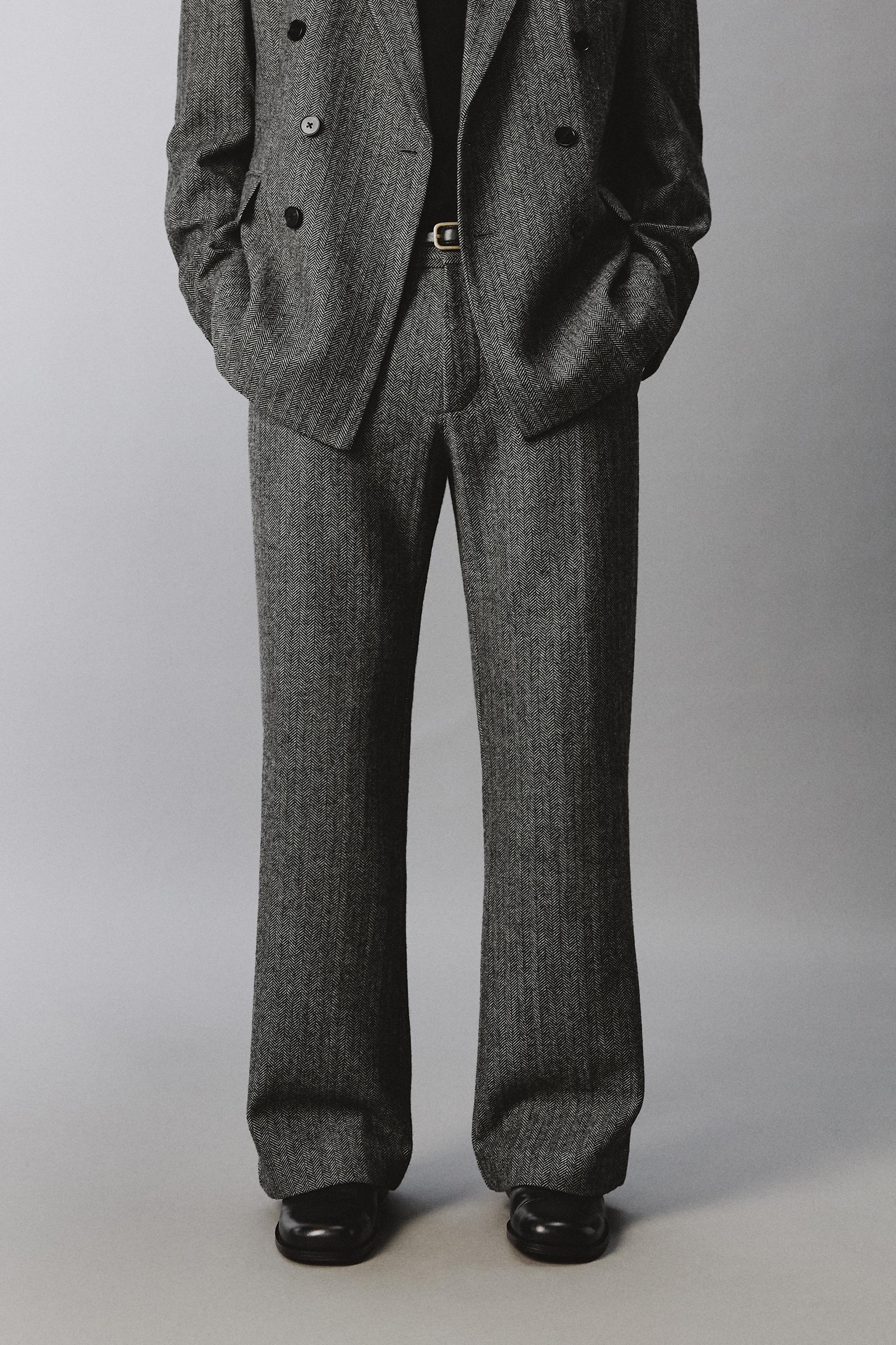 HERRINGBONE TEXTURED SUIT TROUSERS WITH WOOL — Grey