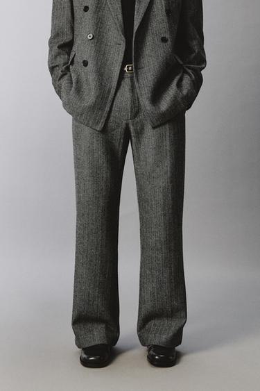 PANTALÓN TRAJE ESTRUCTURA ESPIGA CON LANA - Gris de Zara