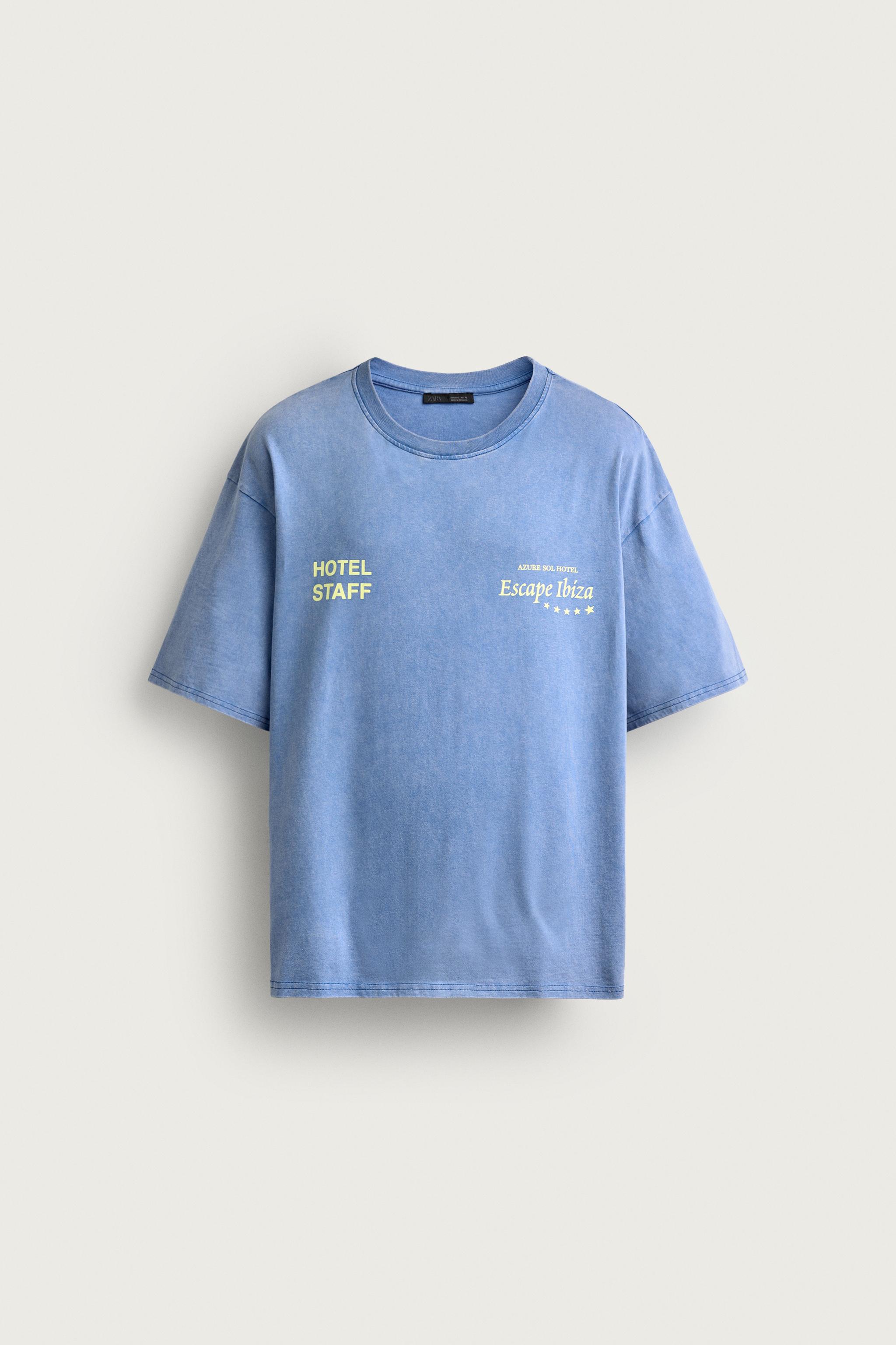 RELAXED FIT PRINTED T-SHIRT — Light blue