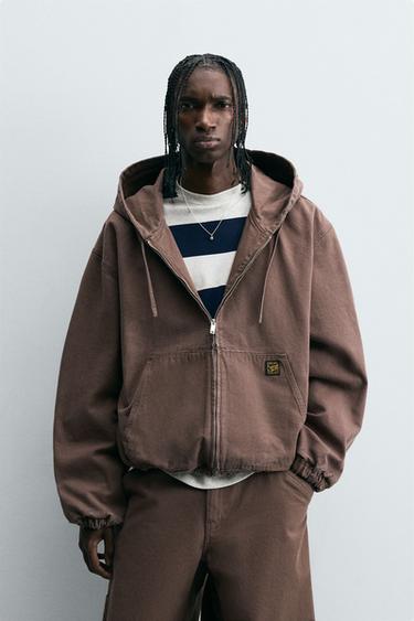 WASHED HOODED JACKET - dark russet by Zara